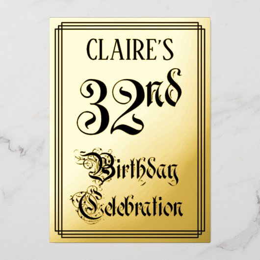 Invitation En Aluminium 32e fête d'anniversaire — Script élégant + Nom per (Recto)