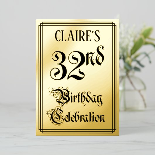 Invitation En Aluminium 32e fête d'anniversaire — Script élégant + Nom per (Debout devant)