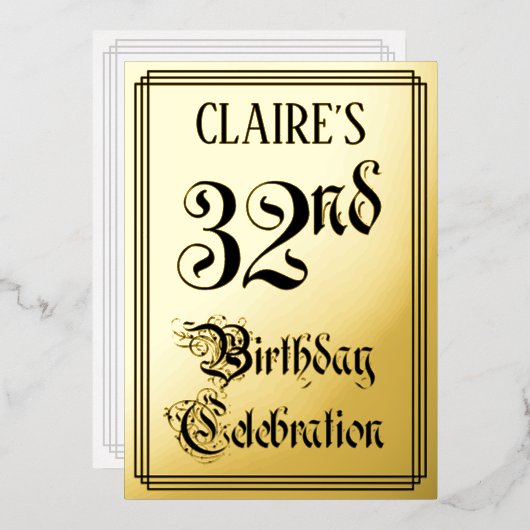 Invitation En Aluminium 32e fête d'anniversaire — Script élégant + Nom per (Recto/Verso)