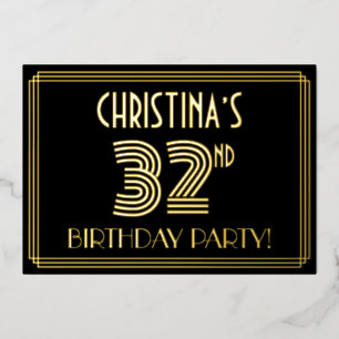 Invitation En Aluminium 32e fête d'anniversaire — Style Art Déco "32" + No