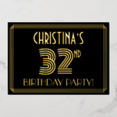 Invitation En Aluminium 32e fête d'anniversaire — Style Art Déco "32" + No (Recto)