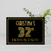 Invitation En Aluminium 32e fête d'anniversaire — Style Art Déco "32" + No (Debout devant)