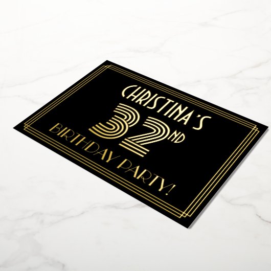 Invitation En Aluminium 32e fête d'anniversaire — Style Art Déco "32" + No (Rotation)