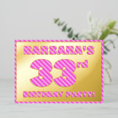 Invitation En Aluminium 33e fête d'anniversaire — Audacieux, amusant, rose (Debout devant)