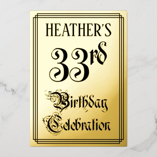 Invitation En Aluminium 33e fête d'anniversaire — Script élégant + Nom per (Recto)
