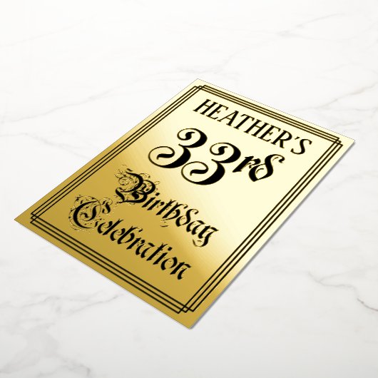 Invitation En Aluminium 33e fête d'anniversaire — Script élégant + Nom per (Rotation)