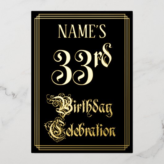 Invitation En Aluminium 33e fête d'anniversaire — Script fantaisie et nom  (Recto)