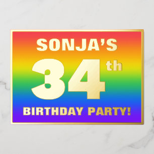 Invitation En Aluminium 34e Birthday Party : Fun, Colorful Rainbow Pattern