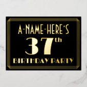 Invitation En Aluminium 37e fête d'anniversaire : Art Déco Look "37", avec (Recto)