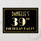 Invitation En Aluminium 39e fête d'anniversaire : Art Déco Look "39", avec (Recto)