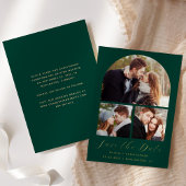 Invitation En Aluminium 3-Photo Arch Emerald Green Gold Enregistrer la dat