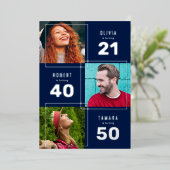 Invitation En Aluminium 3 Photo Joint Anniversaire Party Blue & Silver (Debout devant)