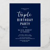 Invitation En Aluminium 3 Photo Joint Anniversaire Party Blue & Silver (Verso)