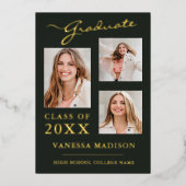 Invitation En Aluminium 3 Photo Script Sage Green Grad Announcement (Recto)