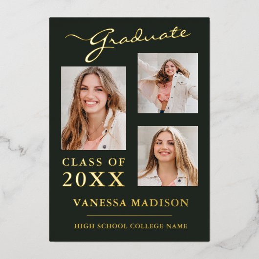 Invitation En Aluminium 3 Photo Script Sage Green Grad Announcement (Recto)