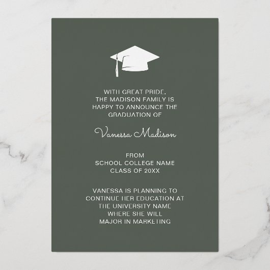 Invitation En Aluminium 3 Photo Script Sage Green Grad Announcement (Verso)