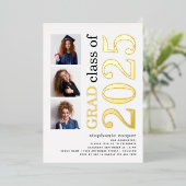 Invitation En Aluminium 3 Photos Graduation 2023 Gold Blanc Real (Debout devant)