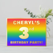 Invitation En Aluminium 3e fête d'anniversaire : Amusant, Motif arc-en-cie (Debout devant)