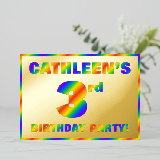 Invitation En Aluminium 3e fête d'anniversaire — Amusant, Rainbow Spectrum (Debout devant)