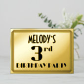 Invitation En Aluminium 3e fête d'anniversaire : Art Déco Look "3" et nom (Debout devant)