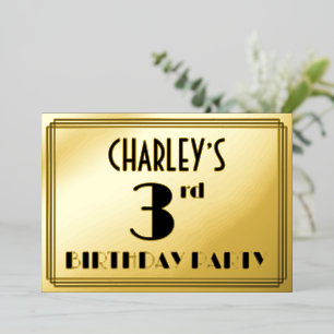 Invitation En Aluminium 3e fête d'anniversaire — Art Déco Look "3" + Nom