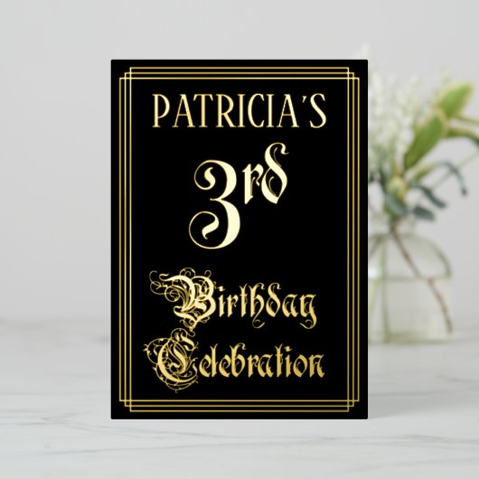 Invitation En Aluminium 3e fête d'anniversaire — Script fantaisie et nom p (Debout devant)