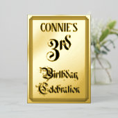 Invitation En Aluminium 3ème fête d'anniversaire — Script élégant + Nom pe (Debout devant)