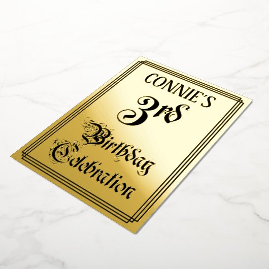 Invitation En Aluminium 3ème fête d'anniversaire — Script élégant + Nom pe (Rotation)