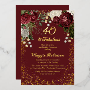 Invitation En Aluminium 40 ans et Fabuleux Glam Rose Fête d'anniversaire f