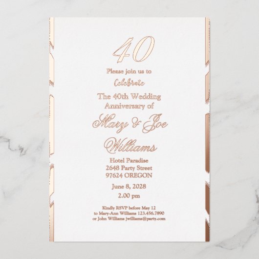 Invitation En Aluminium 40 ans Jubilé Anniversaire 40e Mariage (Recto)