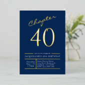Invitation En Aluminium 40 Blue 40th Birthday Party Gold (Debout devant)