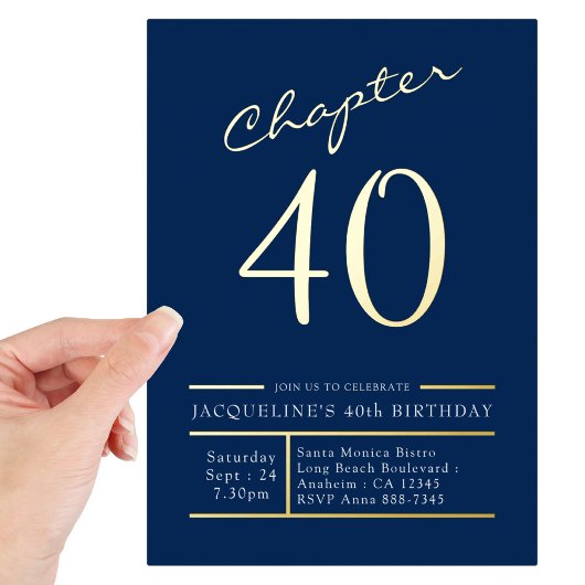 Invitation En Aluminium 40 Blue 40th Birthday Party Gold