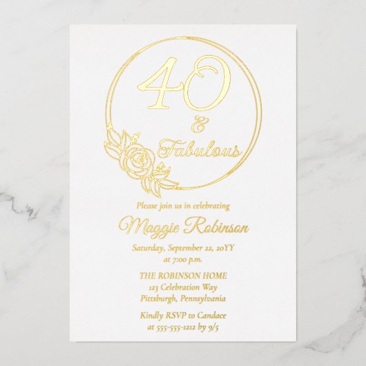 Invitation En Aluminium 40 et fabuleuse fête du 40e anniversaire bloquée (Recto)