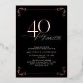 Invitation En Aluminium 40 & Fabuleux Black Rose Gold Calligraphie Anniver (Recto)