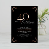 Invitation En Aluminium 40 & Fabuleux Black Rose Gold Calligraphie Anniver (Debout devant)