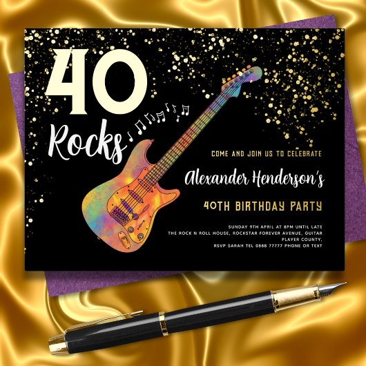 Invitation En Aluminium 40 Rocks 40th Birthday Party Gold Parties scintill