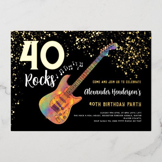 Invitation En Aluminium 40 Rocks 40th Birthday Party Gold Parties scintill (Recto)