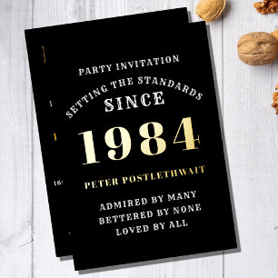 Invitation En Aluminium 40e anniversaire 1984 Noir Or Personnalisé Pour Lu