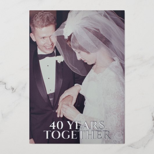 Invitation En Aluminium 40e Anniversaire de Mariage Argent & Photo (Recto)