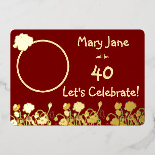 Invitation En Aluminium 40e anniversaire Deep Red & Gold Wild Poppy