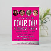 Invitation En Aluminium 40e anniversaire graphisme rose feuille d'or cercl (Debout devant)