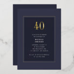 Invitation En Aluminium 40e anniversaire minimal élégant cadre d'or foncé<br><div class="desc">40e Anniversaire minimal Élégant cadre doré gris pourpre foncé Foil Anniversaire Invitation</div>