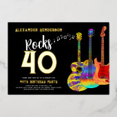 Invitation En Aluminium 40e Anniversaire Musique Rocks 40 Or (Recto)