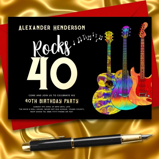 Invitation En Aluminium 40e Anniversaire Musique Rocks 40 Or