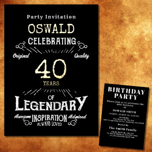 Invitation En Aluminium 40e anniversaire Né légendaire Black Gold Retro