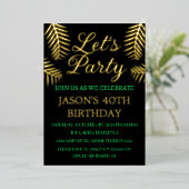 Invitation En Aluminium 40e anniversaire Neon Green Black Gold Foil QR Cod (Debout devant)