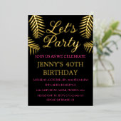 Invitation En Aluminium 40e anniversaire Neon Pink Black Gold Foil Code QR (Debout devant)