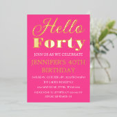 Invitation En Aluminium 40e anniversaire Neon Pink Black Gold Foil Code QR (Debout devant)