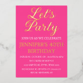 Invitation En Aluminium 40e anniversaire Neon Pink Black Gold Foil QR Code (Recto)