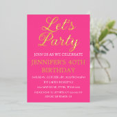 Invitation En Aluminium 40e anniversaire Neon Pink Black Gold Foil QR Code (Debout devant)